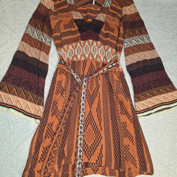 Bohemian Patterned Free People Dress in Red and Brown Geometric - Picture 2 of 7